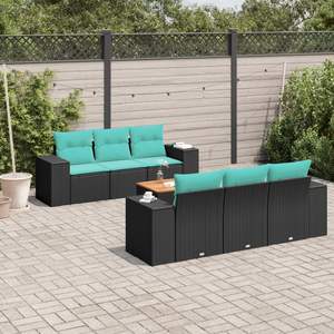 Set Divano da Esterno a 7 Pezzi in Polyrattan Nero con Cuscini - Elegante Arredamento da Giardino - Product Image 1