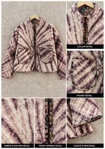 Vintage Tie Dyed <b>Quilted</b> Mandarin Collar Hooded Jacket Patch Pockets Full Sleeve 100% Organic Cotton Outerwear Warm Casual Coat - Product Image 6