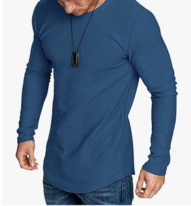 Camiseta de Manga Larga para Hombre, Cuello Redondo, Color Sólido, Tejido de Poliéster, Secado Rápido, Informal, para Otoño - Product Image 3