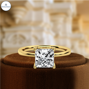 Bague de fiançailles solitaire en diamant de laboratoire de 1,5 carat, taille princesse, certifiée IGI, or jaune 14 carats, minimaliste, pour fête, mariage, anniversaire - Product Image 3