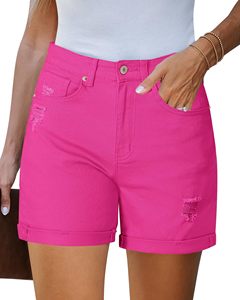 Shorts de Mezclilla Modernos para Mujer, Lavado Desgastado, Corte Regular, Casuales de Verano, 100% Algodón, Bolsillos Funcionales, ODM, Ropa Urbana Personalizada - Product Image 1