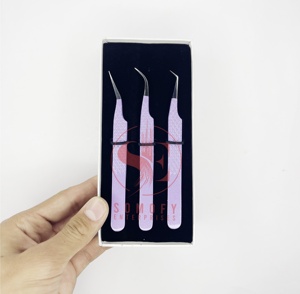 Wholesale Purple Diamond Grip 90 Degree Sustainable Stainless Steel <b>Eyelash</b> Tweezers Volume Tip with Private Logo <b>Applicator</b> - Product Image 1