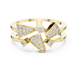 Anillo Abierto Geométrico con Diamantes en Oro Amarillo, Anillo Moderno con Diamantes Triangulares para Mujer, Corte Brillante Redondo, Anillo de Compromiso y Boda para Mujer - Product Image 3