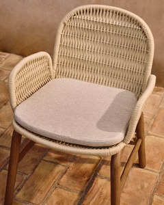 Chaise de salle à manger scandinave moderne en rotin avec pieds en bois et assise en lin rembourrée, mobilier pour la maison - Product Image 6