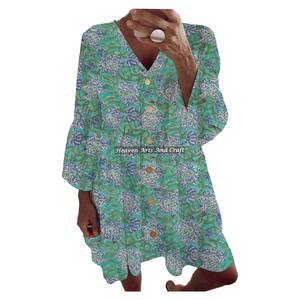 Vestido bohemio de algodón con estampado de bloques para primavera/verano, hecho a mano, para mujer, informal, con estampado floral, tela ligera. - Product Image 5