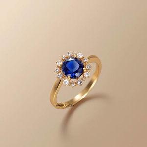 Bague de fiançailles de luxe en saphir avec halo floral pour femme, plaqué rhodium, or 10K/14K/18K, argent 925/935, inspiration vintage, pour soirée - Product Image 2