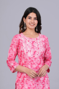 Women Pink Printed Straight <b>Kurti</b> Ethnic Casual Wear <b>Kurti</b>, Embroidery Work <b>Kurti</b> , Trendy <b>Kurti</b> , New Kurta - Product Image 5