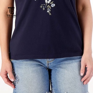 Women Embroidery T-<b>Shirts</b> Custom Casual Cotton Tees Stylish Floral Embroidered Tops Soft Comfortable <b>Shirts</b> for Daily Wear and - Product Image 6