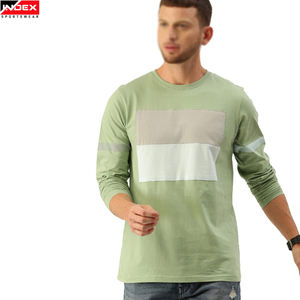 Camiseta de Manga Larga con Cuello Redondo para Hombre, Marca INDEX SPORTSWEAR, Diseño Color Block, Corte Regular, Transpirable, Verde - Product Image 1