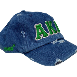 AKA หมวกยีนส์ หมวกเบสบอลผ้าเดนิมปักตัวอักษรสีเขียว หมวกเบสบอลผ้าฝ้ายปรับได้ แฟชั่นลำลอง สไตล์วินเทจ - Product Image 3
