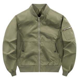 Blouson bomber vert olive pour homme, col montant, fermeture éclair, coupe décontractée, coupe-vent, vêtement d'extérieur pour l'automne - Product Image 1