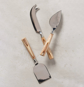 Ensemble de couteaux à fromage en acier inoxydable finition or avec manche en marbre et en bois, conçu pour des repas élégants et sophistiqués - Product Image 3