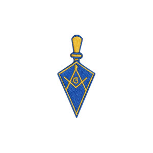 Parche Masónico Bordado con Espátula y Compás - Azul y Dorado, 3'' de Alto - Product Image 1
