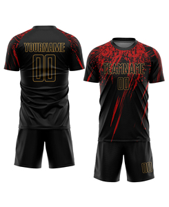 Premium Quality Men's Black Red Long Sleeve Soccer Jersey Sublimated Team Name Custom Moisture Wicking <b>Athletic</b> Fit All Season - Product Image 3