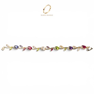 Elegante y Moderna Pulsera de Cadena con Eslabones de Tulipán Chapada en Oro de 18K con Circonitas, Brazalete de Aleación de Cobre con Piedras Multicolores, Unisex, para Aniversario - Product Image 2