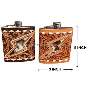 ขวดไวน์สแตนเลส7ออนซ์กลางแจ้งสำหรับผู้ชายขวดสะโพกทำจากหนังวัวกำหนดเองขายส่ง - Product Image 2