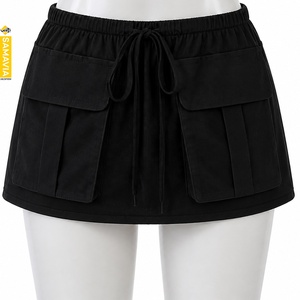 Jupe cargo personnalisée SAMAVIA pour femme, jupe décontractée, taille élastique, cordon de serrage, multi-poches, légère, streetwear d'extérieur - Product Image 1