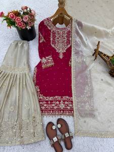 Ensemble Palazzo de Cérémonie avec Dupatta à Bordure en Dentelle - Product Image 4