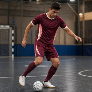 Futsal Uniform Breathable Blank Burgundy Soccer Kit Contrast Side <b>Panel</b> Men Football Training Set - Product Image 4