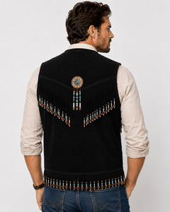 Gilet en daim noir pour homme, style western cowboy, à franges, dernier design, très tendance |   Fournisseur de vestes en cuir artisanales de qualité supérieure - Product Image 4