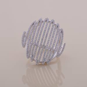 IGI Certified Multi Row Pavé Round Diamond Statement Dome <b>Ring</b> In 9K Yellow / White & Rose Gold - Product Image 1