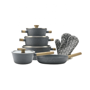 Ensemble de batterie de cuisine moderne antiadhésive avec poêles à frire profondes, casseroles, marmites et couvercles en verre assortis, en marbre durable - Product Image 2