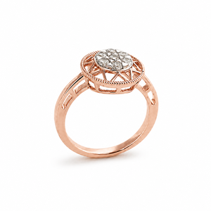 Anillo Redondo de Plata de Ley 925 para Mujer con Circonita Cúbica, Diseño Vintage de Halo y Filigrana, Patrón Geométrico, Acabado Pulido - Product Image 2