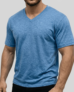 Men's V-Neck Short Sleeve Solid Cotton Casual T-Shirt Regular Fit Breathable Enzyme Wash Knitted Jersey Fabric 180g Eco-Friendly - Product Image 1
