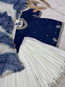 Wholesale Designer Indian Sequin Embroidered Crepe Sharara Gharara <b>Kurti</b> Set Diwali Wedding Party Fancy 3Pcs Premium ReadyToWear - Product Image 3
