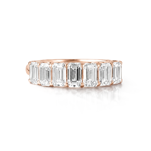 Bague de mariage demi-éternité en or rose massif 10K 14K 18K avec diamant de laboratoire taille émeraude certifié IGI, clarté DEF VS VVS - Product Image 1
