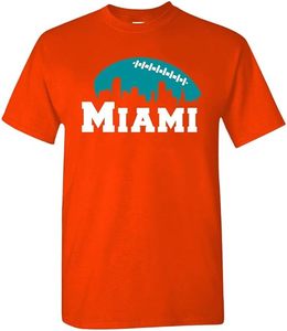 Camiseta con el Horizonte de Miami, Naranja, de Algodón, Temática Deportiva, Unisex, Diseño con Bordado a Máquina - Product Image 1