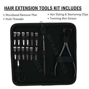 Outils pour extensions capillaires à usage professionnel en salon avec pinces à perles, outil de retrait, crochet de tirage, mini-ciseaux de coupe, pinces de sectionnement, dans un étui - Product Image 2