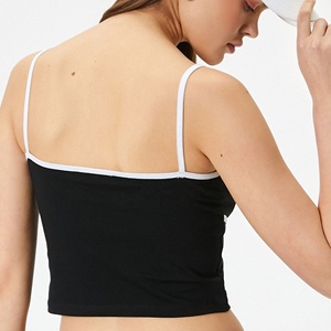 Womens Bustier Crop Tank <b>Top</b> Black Contrast White Piping Bow Sweetheart <b>Camisole</b> Manufacturer - Product Image 2