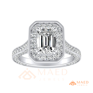 <b>Emerald</b> Cut Moissanite Halo <b>Ring</b> <b>Silver</b> Engagement <b>Ring</b> for Women Vintage Bridal Jewelry Anniversary Gift - Product Image 5