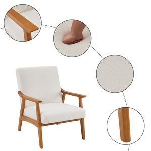 Poltrona Singola da Interno in Legno Massello con Braccioli in Velluto Teddy, Sedia Relax Bianco Crema con Schienale per Uso Alberghiero - Product Image 2