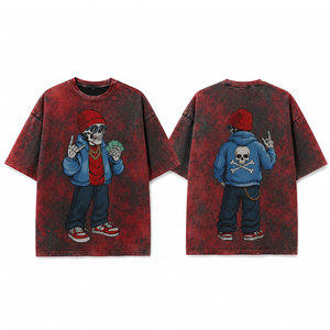 Oversized <b>Men's</b> Cartoon Skeleton Printed T-Shirt Short Sleeve O-Neck Street Style Jersey Cotton Red <b>Black</b> <b>Tie</b> Dye Design - Product Image 1