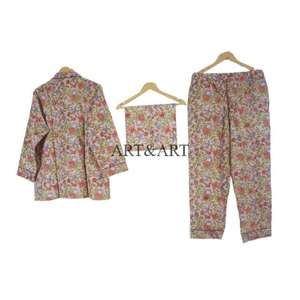 Ensemble de pyjama 3 pièces pour femmes, nouveau design, manches longues, imprimé floral, 100% coton, doux, respirant, vêtements de nuit écologiques avec poches - Product Image 4
