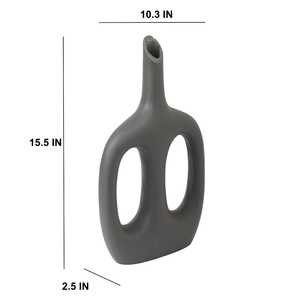 Modern Keepsake Minimalist Aluminum Tabletop <b>Vase</b> with Handle 15.5 in <b>Tall</b> Dark Gray Decorative Piece Jaffs Exports Eco-Friendly - Product Image 1