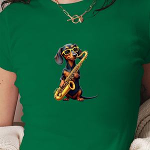 เสื้อยืดแฟชั่นสตรีทรงสลิมฟิต Y2K พร้อมผ้าถักพิมพ์ลายดัชชุนด์แซกโซโฟน - Product Image 3