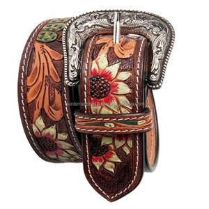 Ceinture en cuir véritable de style western, gravée à la main avec des motifs floraux, sur mesure, pour hommes et femmes, toutes tailles, commandes en gros acceptées - Product Image 2