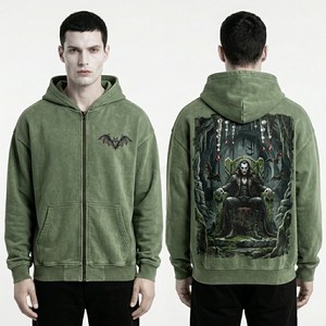 เสื้อฮู้ดดี้สีเขียวอมฟ้าแบบสั่งทำพิเศษสำหรับผู้ชาย เสื้อสเวตเชิ้ตโอเวอร์ไซส์ลายกราฟิกธีมแวมไพร์ เสื้อฮู้ดดี้ทรงหลวมไหล่ตกแบบสวมหัว OEM - Product Image 3
