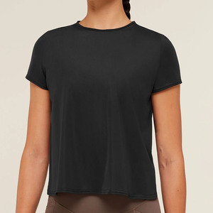 Camiseta informal de manga corta para mujer, cuello redondo, corte regular, tejido de punto, transpirable, de secado rápido, para uso diario, ajuste relajado, transpirable - Product Image 1