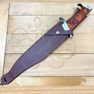 Cuchillo Bowie de Hoja Fija para Caza, Mango de Palisandro, Funda de Cuero, Supervivencia en la Naturaleza, Acero al Carbono, Borde Parcialmente Serrado - Product Image 2