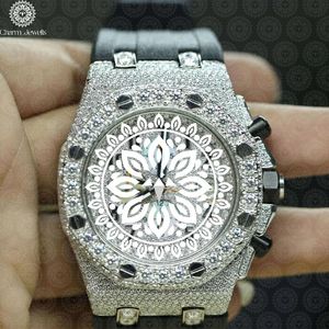 Charm_Jewells Luxury Stainless Steel Square <b>Watch</b> 42mm <b>Diamond</b> Encrusted Sapphire Crystal Analog Chronograph Unisex - Product Image 1
