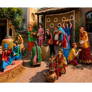 Estatuas de Fibra con Temática Virsa Punjabi para Restaurantes, Figuras Decorativas Coloridas para Escenarios de Boda, Compre Estatuas con Temática de la Aldea Punjabi - Product Image 1