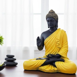 Statue de Bouddha méditant en résine EOB International |   Design Art déco |   Figurine décorative artisanale pour la maison, grande taille 14,5 pouces - Product Image 1