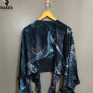 New Arrival Silk Bohemian Flare Bell Sleeve Tie <b>Top</b> Boho Wrap <b>Top</b> <b>70s</b> Style Fashion Festival Crop <b>Top</b> - Product Image 2