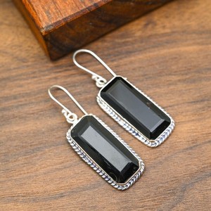 Pendientes de espinela negra hechos a mano en plata de ley 925, joyería de piedras preciosas naturales, regalo de cumpleaños para ella - Product Image 1
