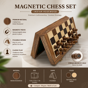 Handmade Indian Rosewood Magnetic Chess <b>Set</b> | Folding Wooden Travel Chess Board | Luxury Strategy Game Gift For Adults Kids - Product Image 6