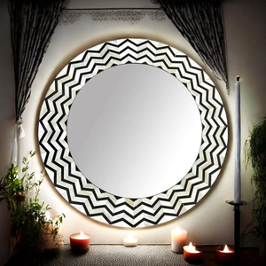 Rajasthani Bone Inlay MDF <b>Mirror</b> <b>Frame</b> Antique Style Handmade Wall Hanging for Modern Interiors Diwali - Product Image 1